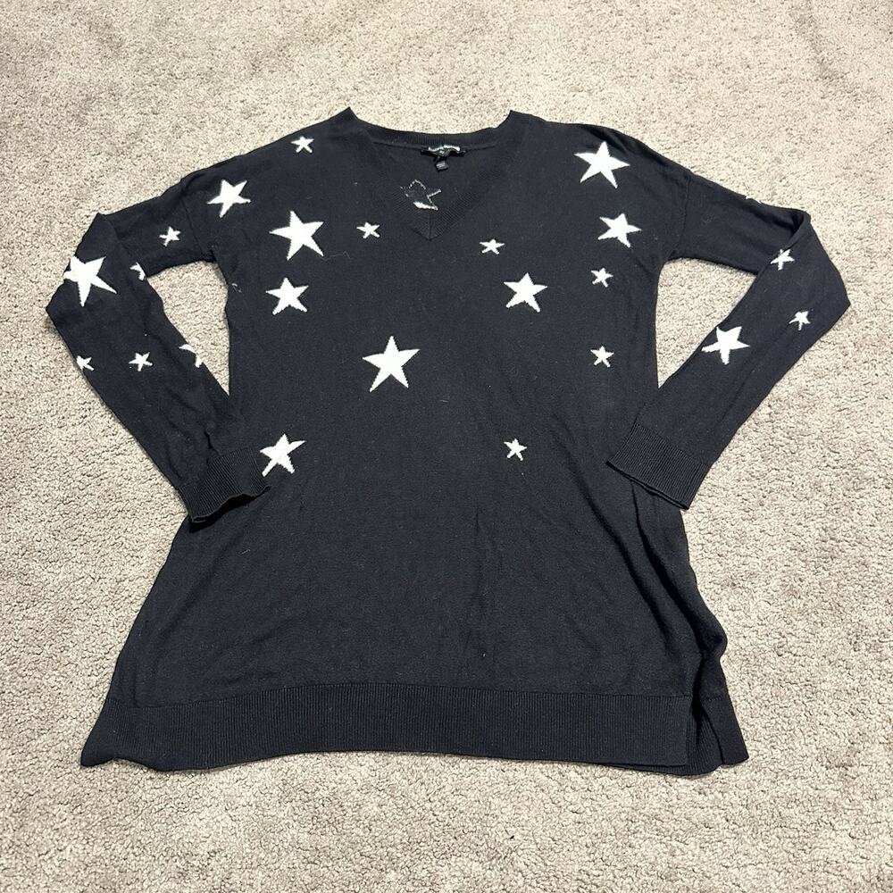 BAUKJEN XS Sweater‎ Loxley Intarsia Jumper V-Neck Long Sleeve Knit Black